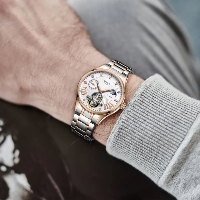 UYICOO Aspire Driver Wrist Watch Automatic Mechanical Movement Stainless Steel Watchband 42 White Dial Men's Watches-3