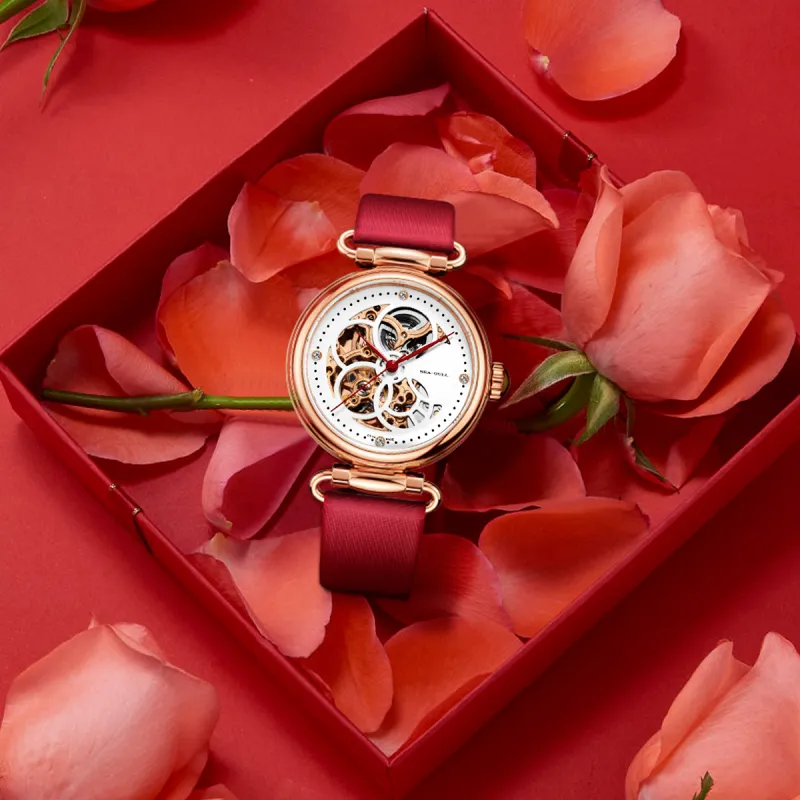 Sea Gull Time Goddess Automatic Mechanical Movement Spun Silk Strap Watch Women's Watch White Dial-2