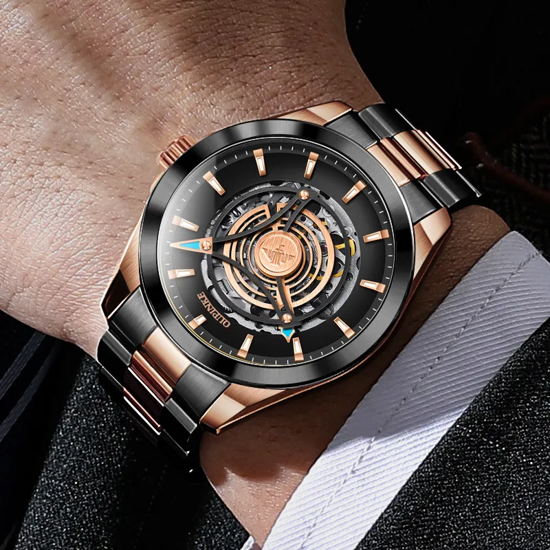 Oupinke Sky Eye Collection Mechanical Movement Stainless Steel Watchband Watch Men's Watches Black Dial-12