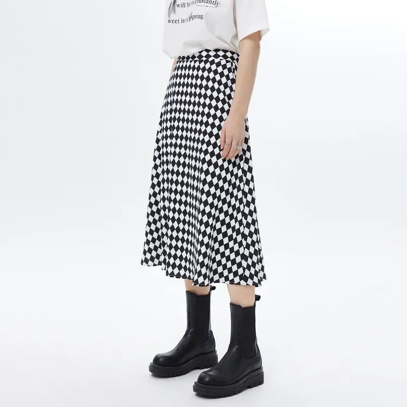 I'M ONE Casual Long Skirts Women's Black White-3