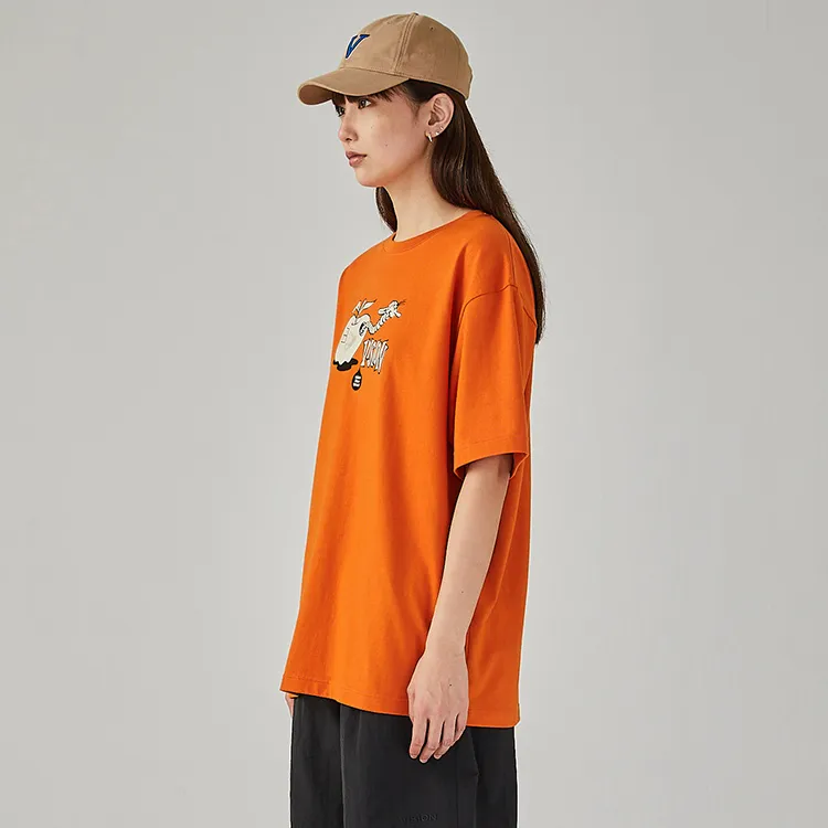 Vision Street Wear Drop Shoulder Sleeve Short Sleeved T Shirts Unisex Burnt Orange-3