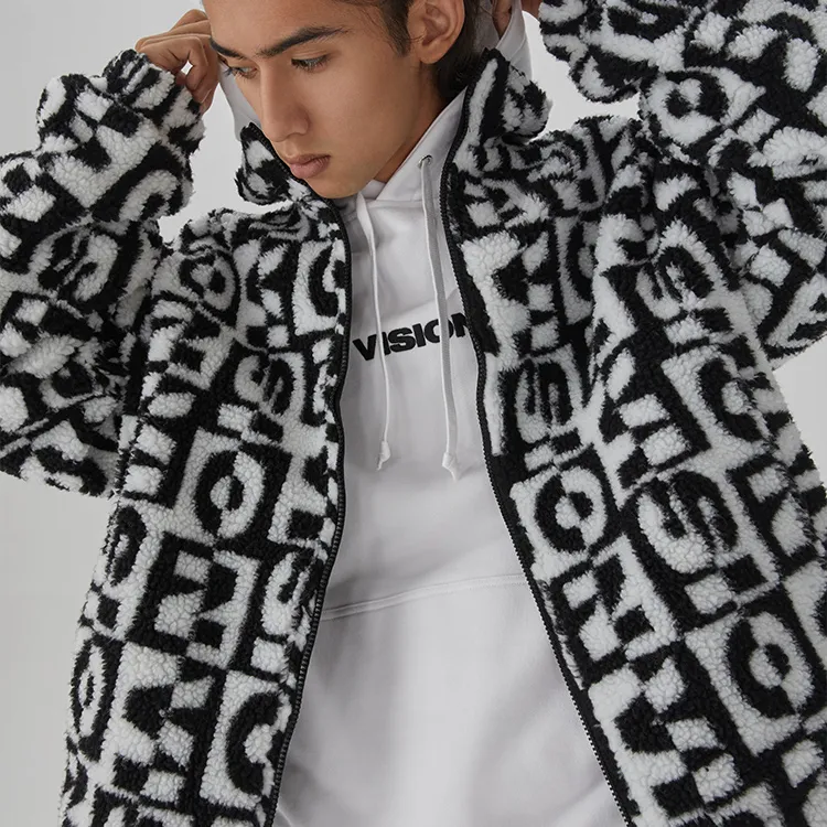 Vision Street Wear Velvet feel Coat Unisex Black White-3