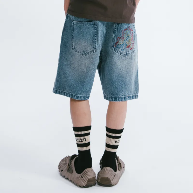 BURNIN Denim Shorts Unisex Blue-3