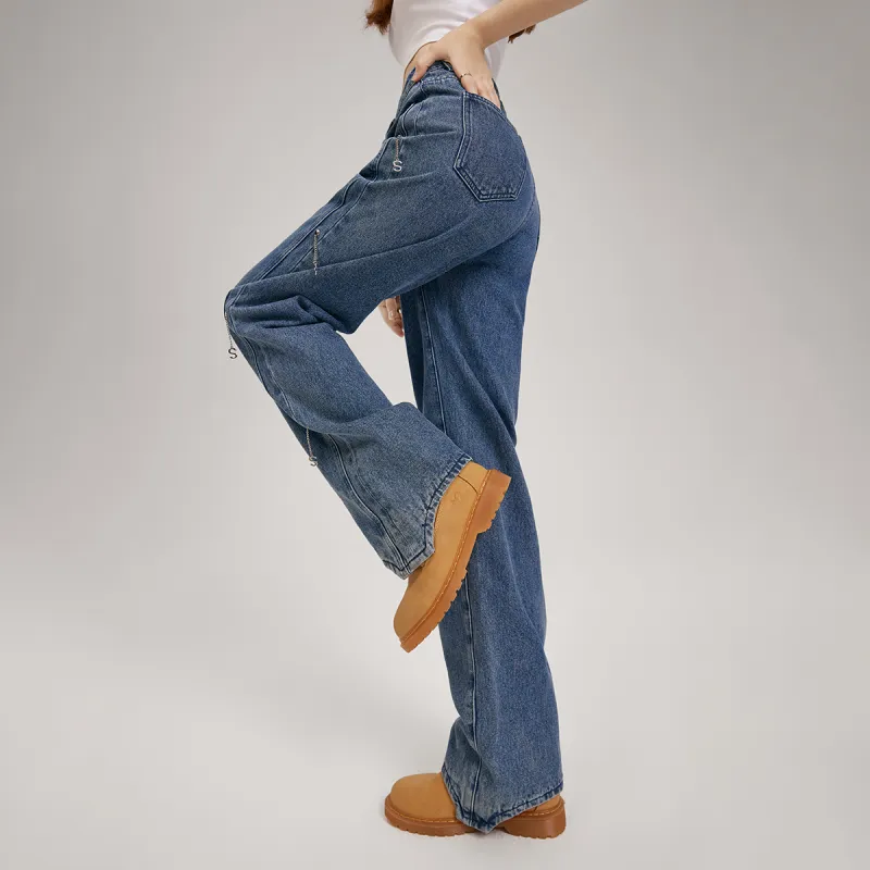 MEETLADY Straight Jeans Women's Blue-4
