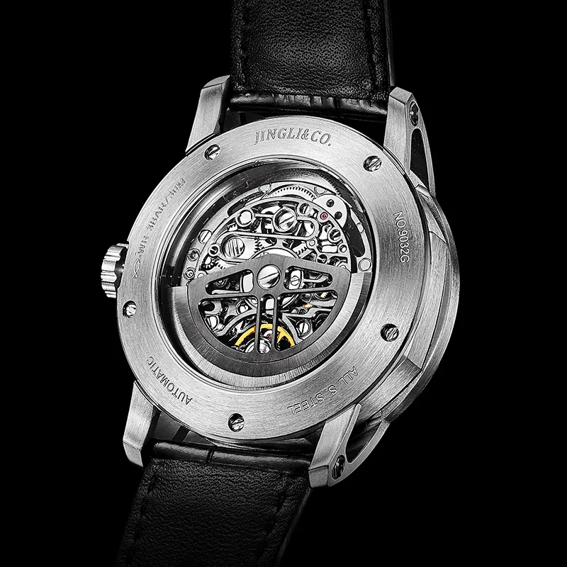 JINLERY Machine Automatic Mechanical Movement Genuine Leather Strap Watch Men's Watches Cut-Out Dial J9033-24