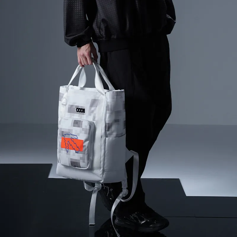 COEXISTENCE 3m Reflective Design Water Repellent Fabric Backpack Handbag Tubas Unisex White Orange-7