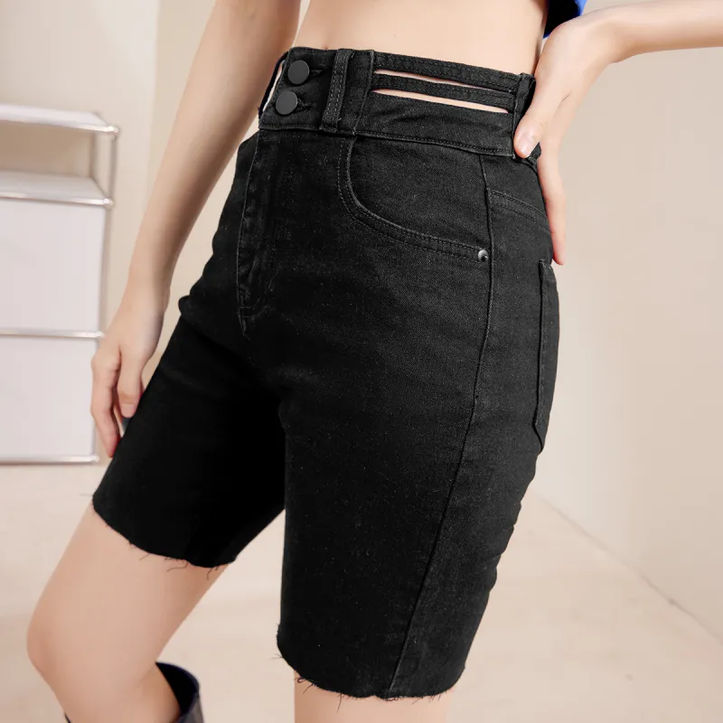 MEETLADY Denim Shorts Women's Black-2