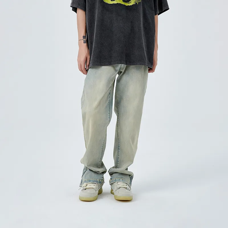 BENMYSHOWER Straight Jeans Unisex Yellow Mud-6