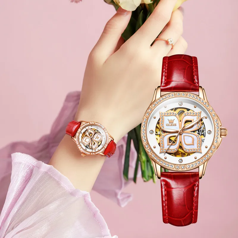 OLEVS Minimalist Series Mechanical Movement Ceramic Strap Watch Women's Watch White Dial-6