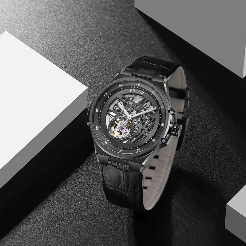 EBOHR Explorer Collection Mechanical Movement Stainless Steel Strap Watch Men's Watches Black Dial 21011216-12