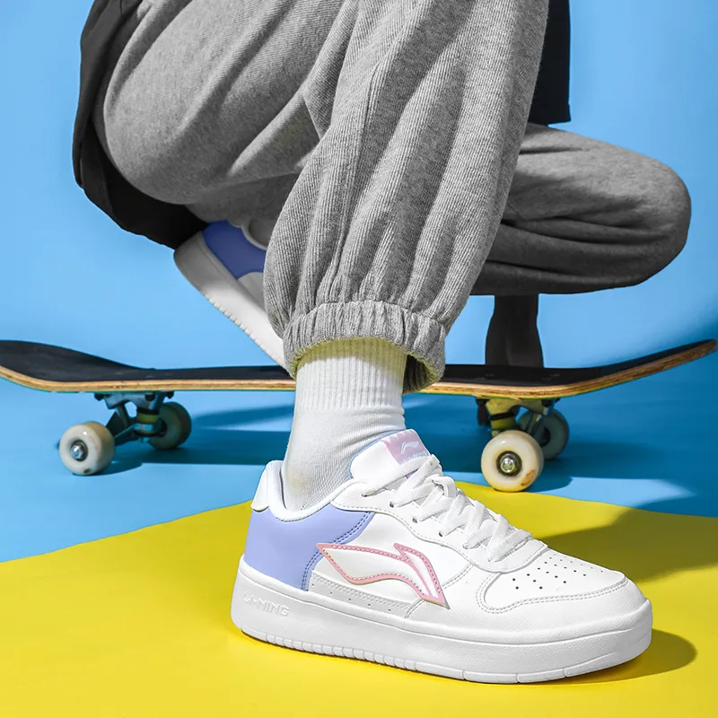 LINING Sports Life Collection Skateboard Shoes Women's Low Top Light Iris White-6