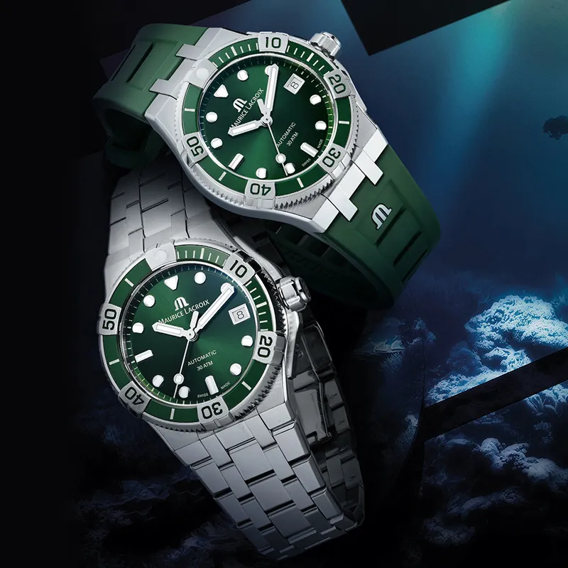 MAURICE LACROIX Automatic Mechanical Movement Men's Watches Watch 38 Green Dial Stainless Steel Case Rubber Strap-4