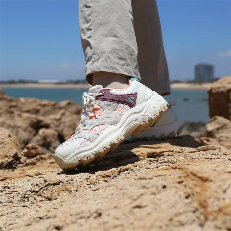 HUMTTO Cushioning Anti Slip And Wear Resistant Low Top Hiking/Trekking Shoes Women's Ecru Smoke Pink-5