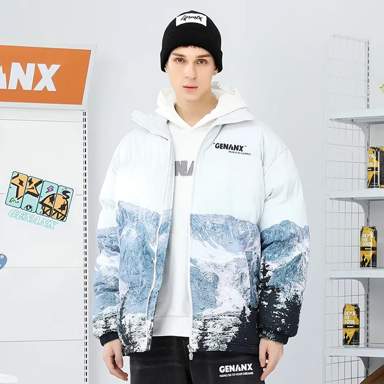GENANX Puffer Jacket Unisex Print White-4