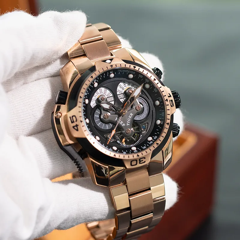 REEF TIGER Aurora Automatic Mechanical Movement Stainless Steel Watchband Watch Men's Watches Black Dial-2