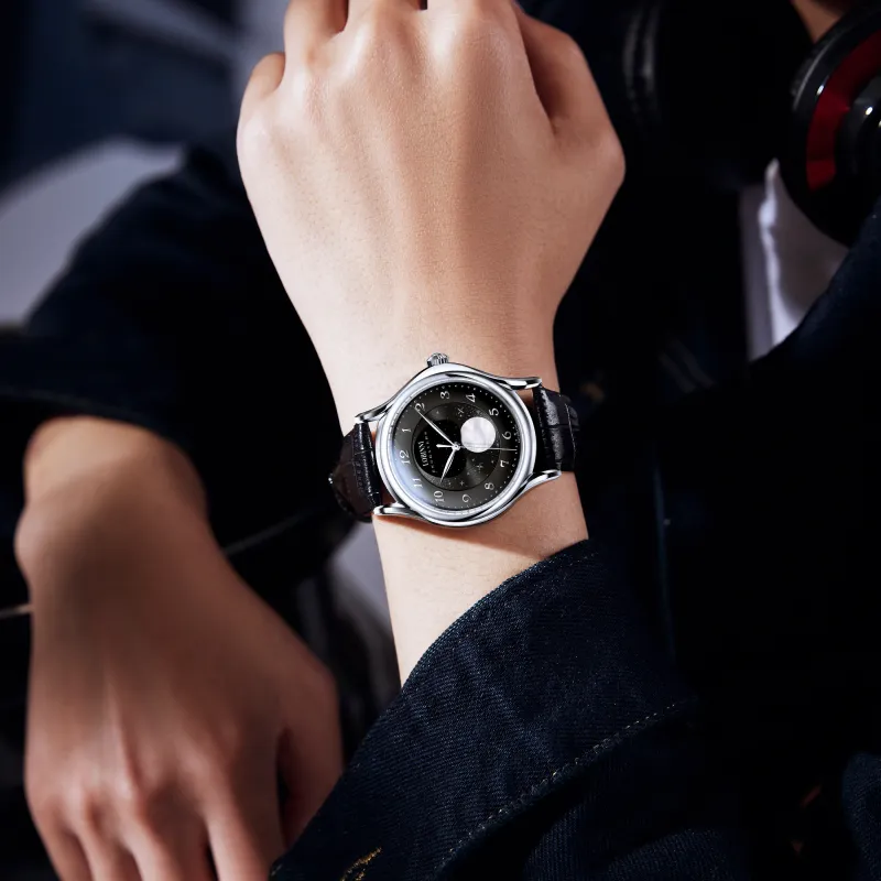 LOBINNI L Mechanical Movement Genuine Leather Strap Watch Men's Watches Black Dial-5