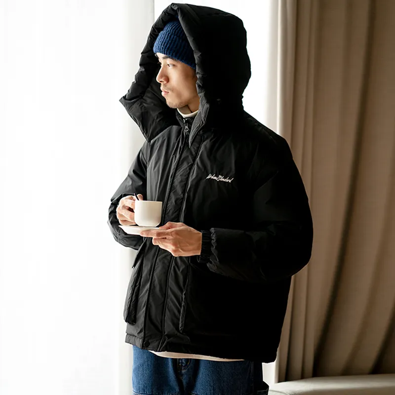 URBAN STANDARD Solid Color Hooded Loose Fit Thickened Down Jacket Unisex-10