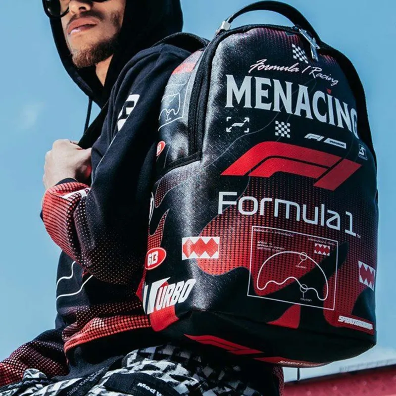 SPRAYGROUND F1 Formula One Collaboration Canvas Backpack Tubas Unisex Black Red Color Scheme-6