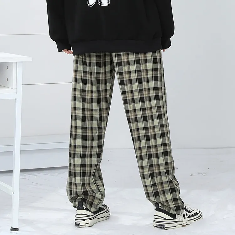 GENANX Casual Pants Unisex Khaki Plaid-2