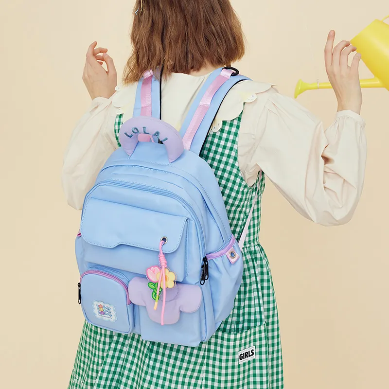 LOLA DESIGN Nylon Backpack Regular Women's Sea Salt White/Cream Yellow/Blue-16