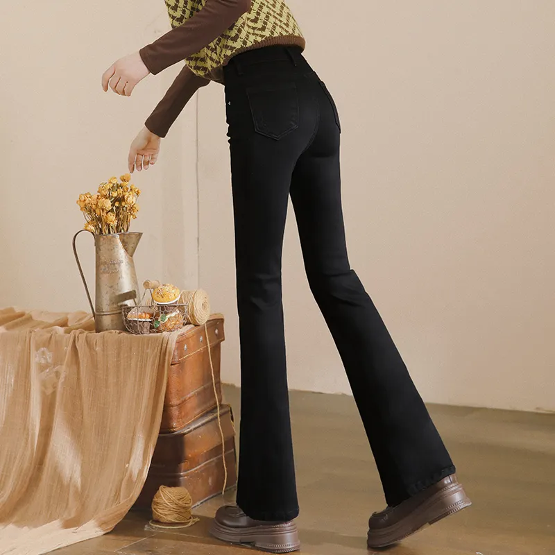 MITUAN Flared Pants Jeans Women's Black-4