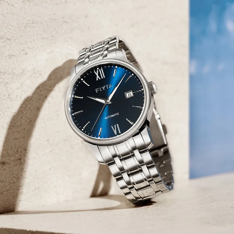 Fiyta DGA29005.WLW Automatic Mechanical Movement Stainless Steel Strap Watch Men's Watches Blue Dial-2