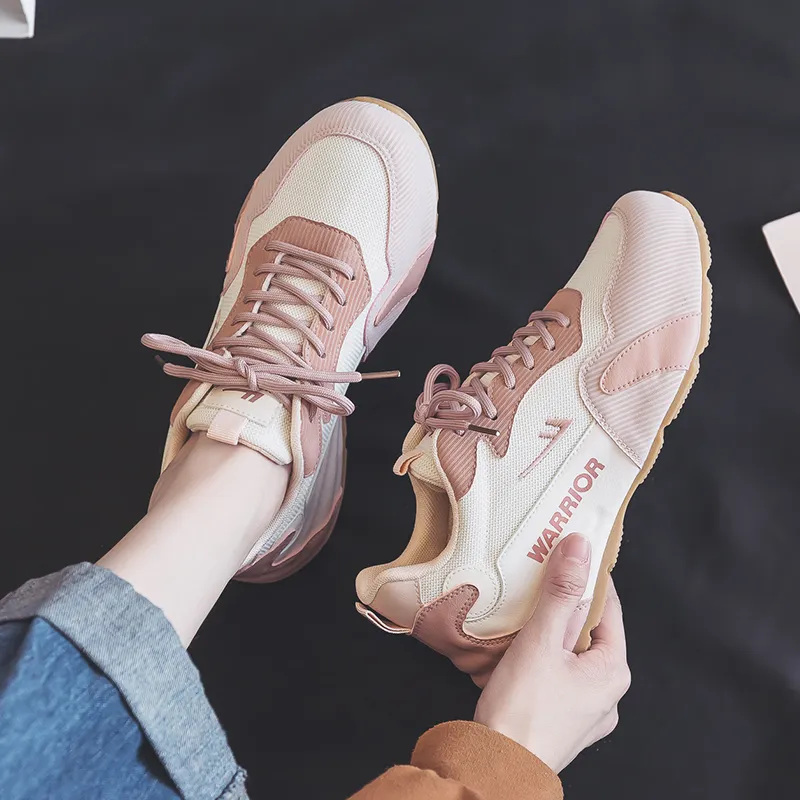 Warrior Lightweight Wear Resistant And Slip Resistant Low Top Chunky Sneakers Women's Beige Pink-5