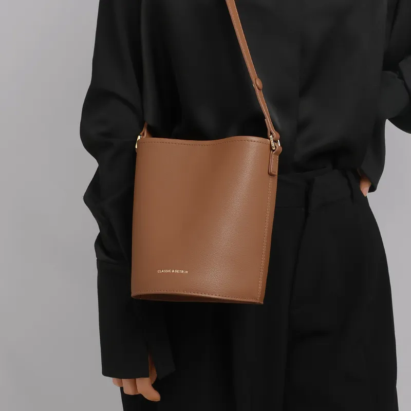 VINEY Cow Leather Underarm Bucket Bag, Shoulder Bag Mini Women's Camel Brown-2
