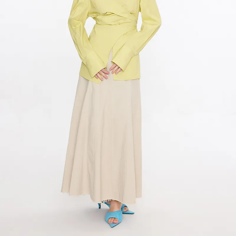 Cubic Casual Long Skirts Women's Beige-3