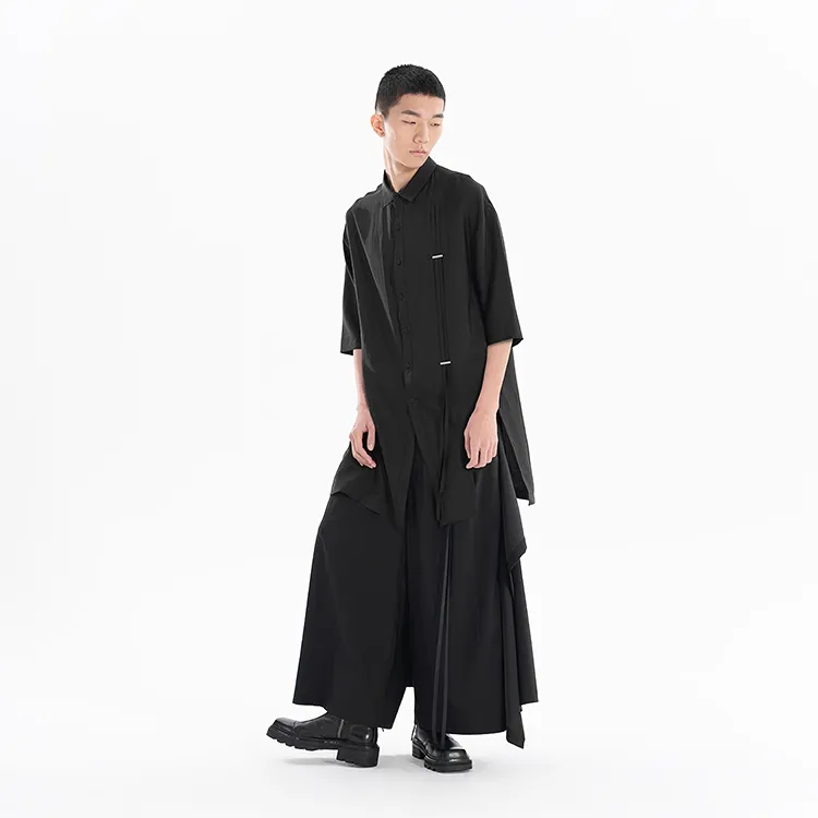 HUANXIANGZHE Shirts Unisex Black-2