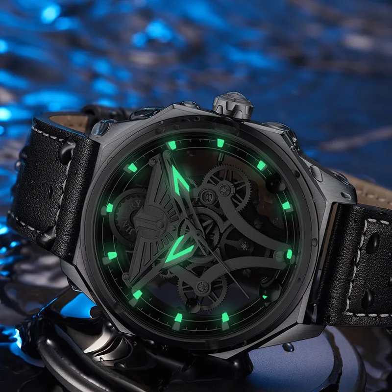 JINLERY Automatic Mechanical Movement Watch Men's Watches Black Dial-5
