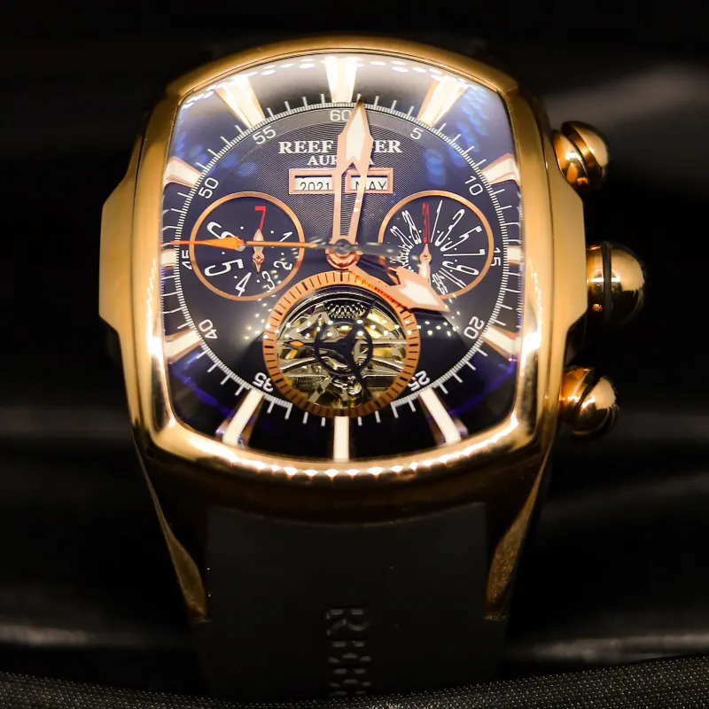 REEF TIGER Aurora Collection Tank II Automatic Mechanical Movement Watch Men's Watches Blue Dial RGA3069 ML-1