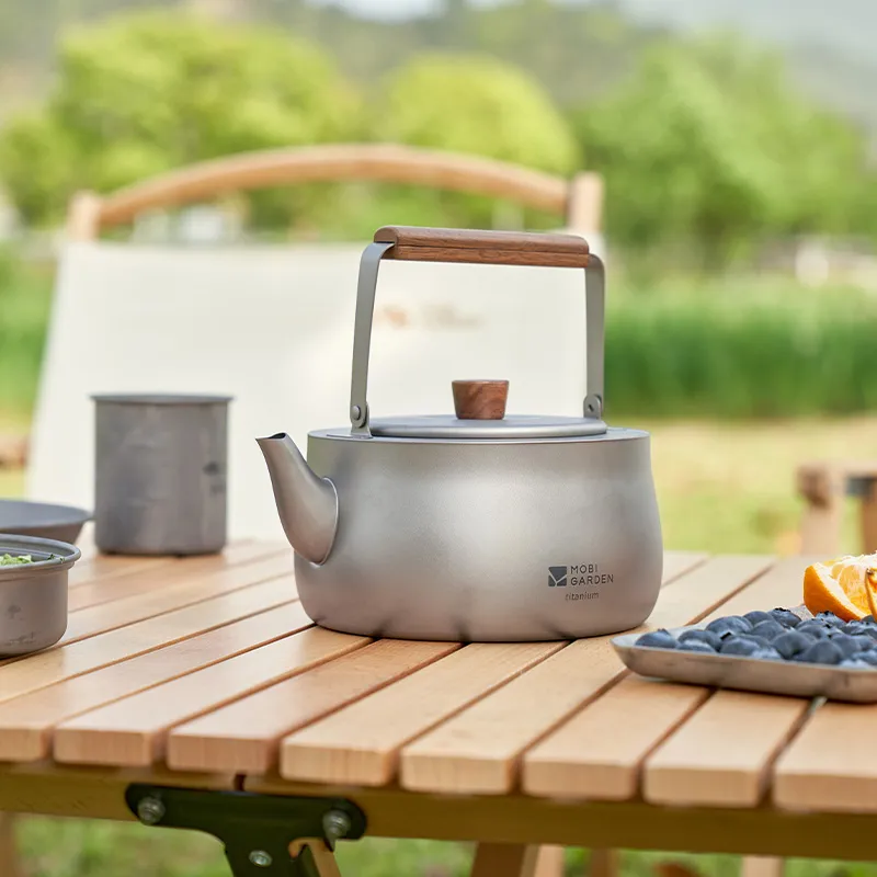 MOBI GARDEN Titanium Kettle, Open Kettle Tea Infuser Outdoor Camping Tea Stove Gathering Titanium 0.8L 3 5 Persons-1