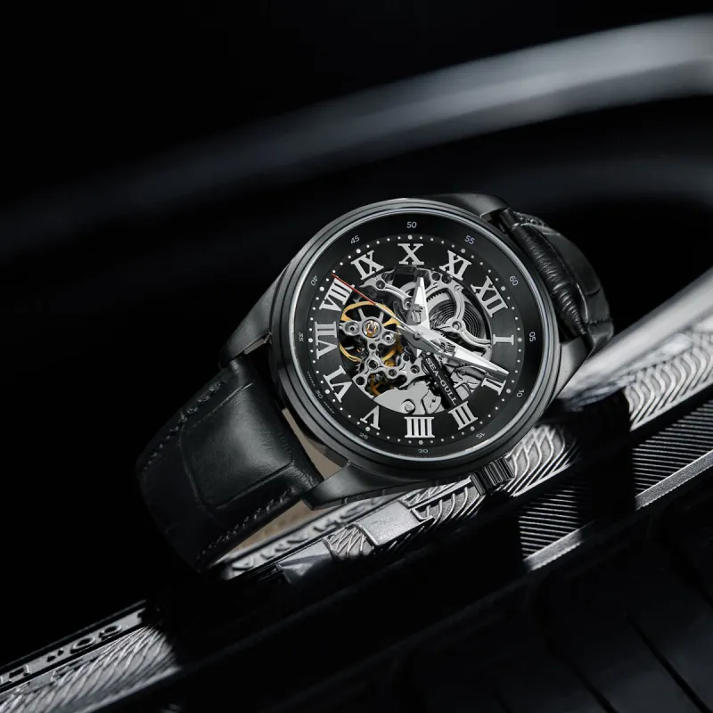 Sea Gull Edge Collection Automatic Mechanical Movement Genuine Leather Strap Watch Men's Watches Cut Out Dial-14