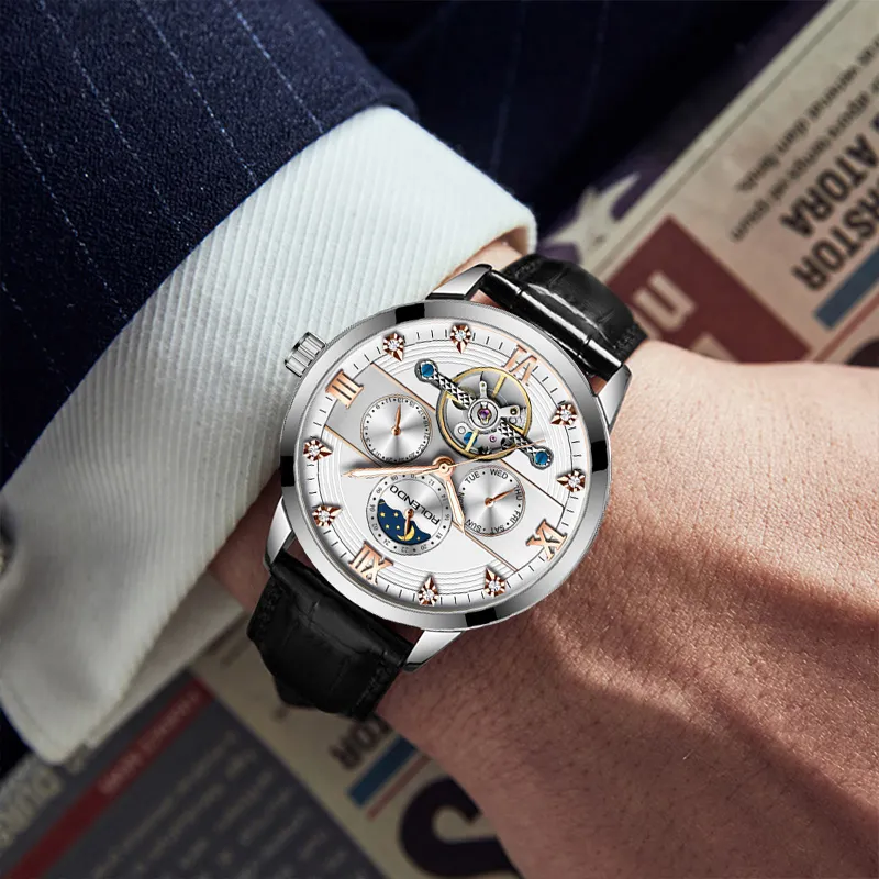 ROLENDO R Automatic Mechanical Movement Stainless Steel Watchband Watch Men's Watches White Dial-23