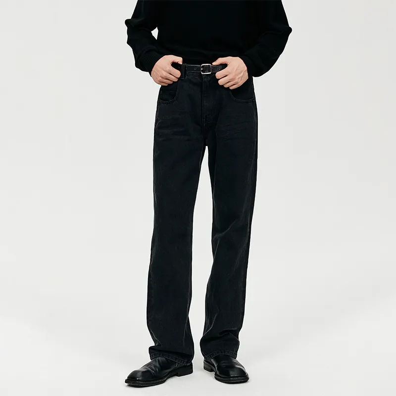 SIMPLE PROJECT Flared Pants Jeans Unisex Washed Black-3