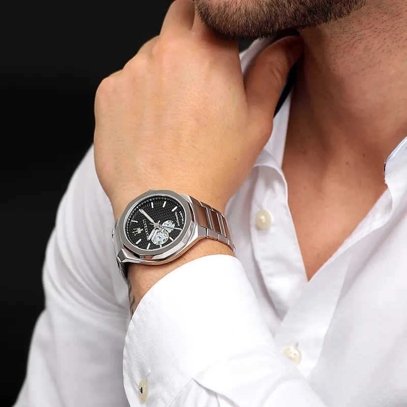 Maserati Wrist Watch Mechanical Movement Stainless Steel Strap Black Dial Men's Watches R8823142002-3