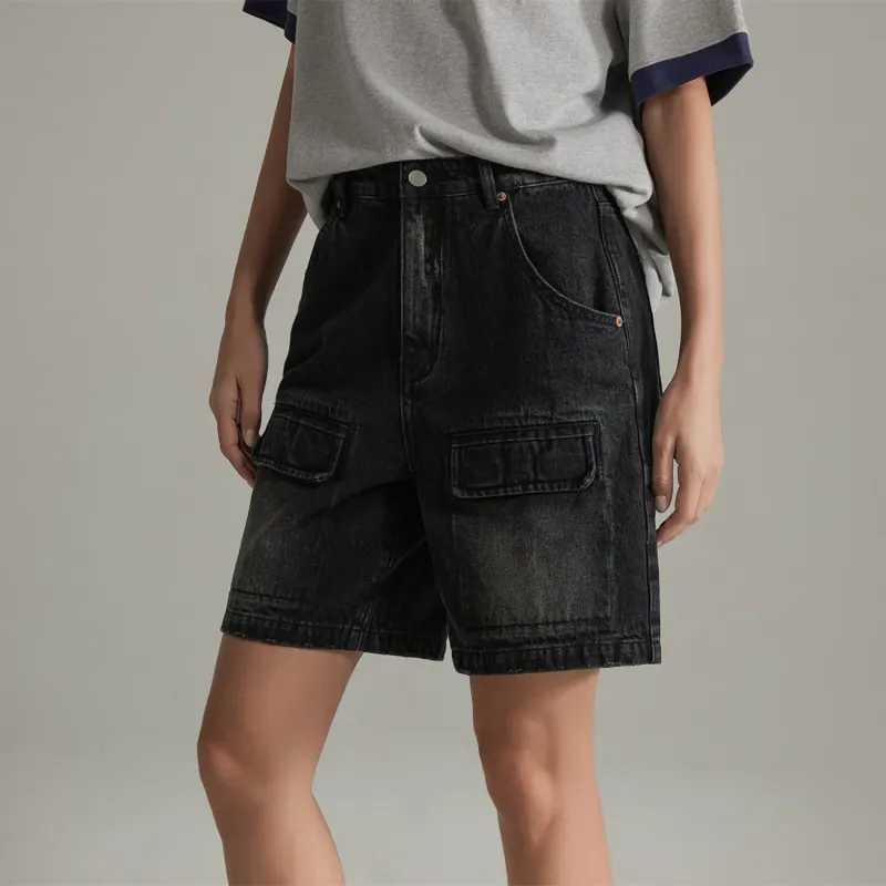 NO ONE ELSE Denim Shorts Unisex Black-3