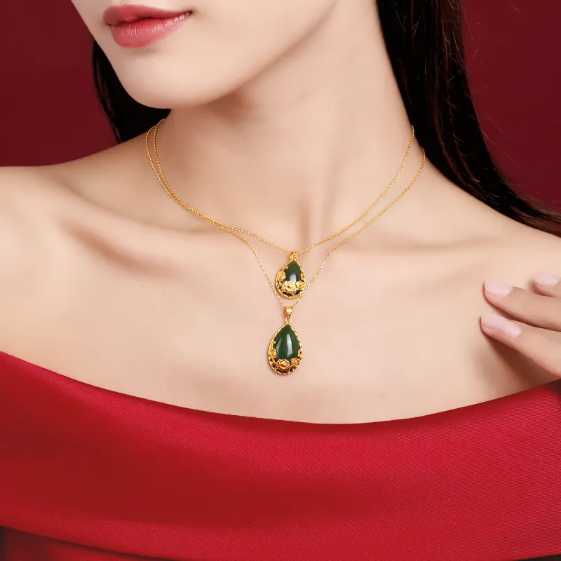 Qing Yi Chinese Style Vintage Waterdrop Mama Pendant Jasper Women's-2