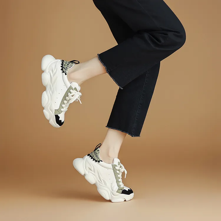 Rosa Bianca Chunky Sneakers Women's Low Top White Green/Milk Tea-2