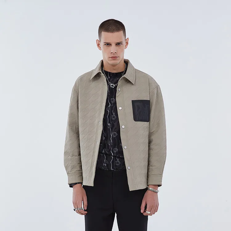 DAVID NAMAN FW22 Lapel Loose Fit Puffer Jacket Men's Khaki-3