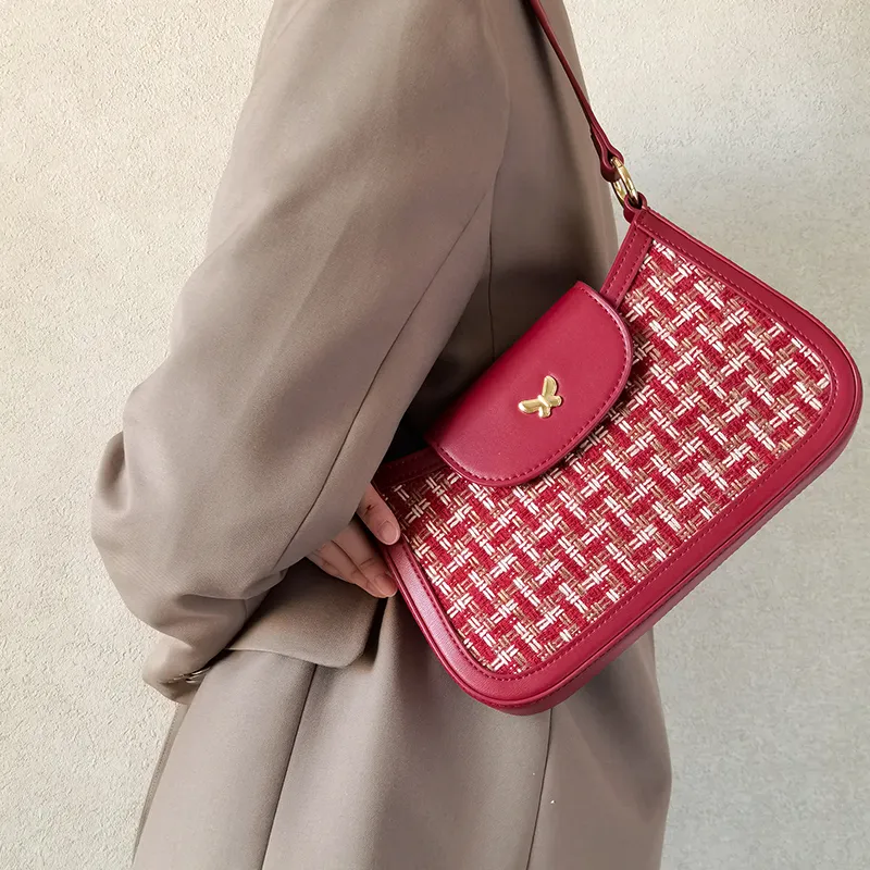JONBAG Synthetic Leather Wedding Bag, Underarm Shoulder Bag, Handbag, Crossbody Bag Medium Size Women's Red-4