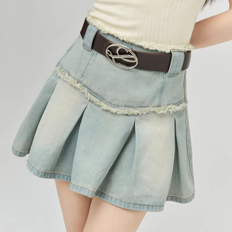 LA CRAWFISH Denim Dresses & Skirts Women's Washed Denim Blue-4