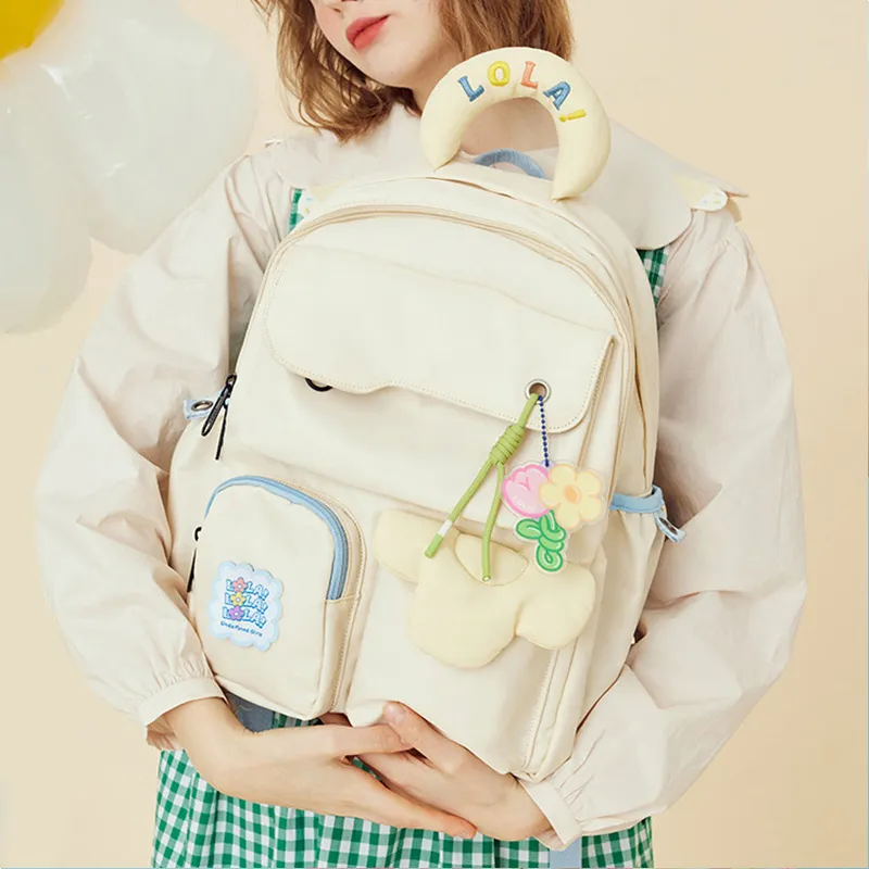 LOLA DESIGN Nylon Backpack Regular Women's Sea Salt White/Cream Yellow/Blue-5