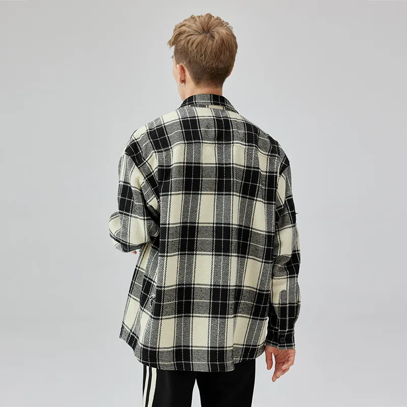 CHINISM Shirt Unisex Black Plaid Pattern-4