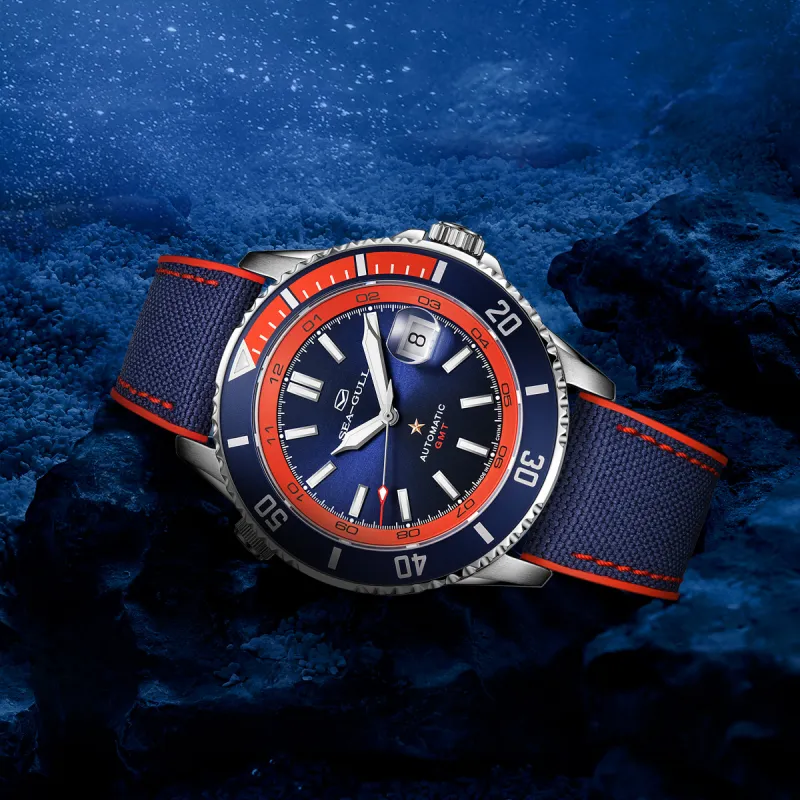 Sea Gull Ocean Automatic Mechanical Movement Nylon Strap Watch Men's Watches Black Dial-5