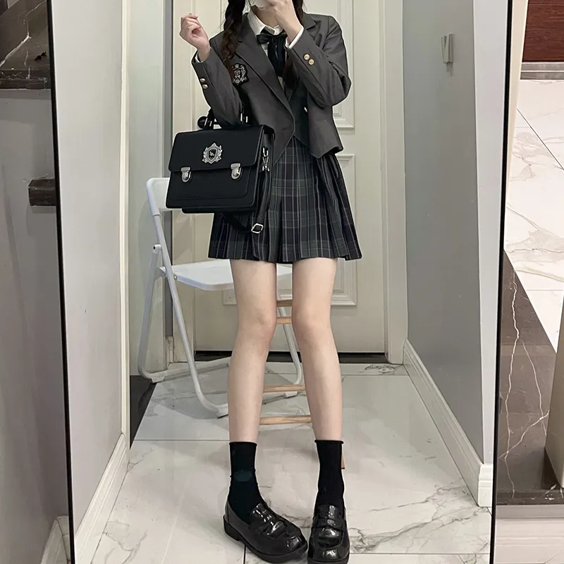Tokyo Season Casual Short Skirts Women's Carbon Fiber Estate Plaid Skirt-4