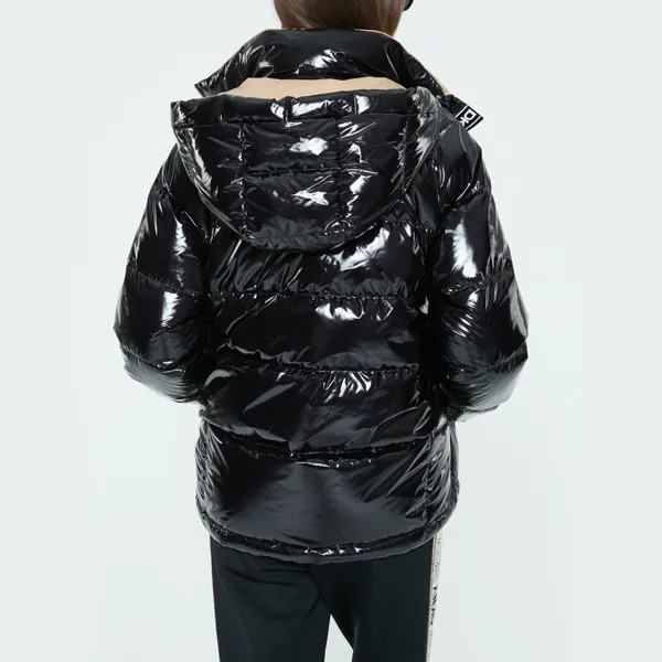 DKNY FW22 Solid Color Hooded Loose Fit Thickened Cropped Down Jacket Women's Black-4