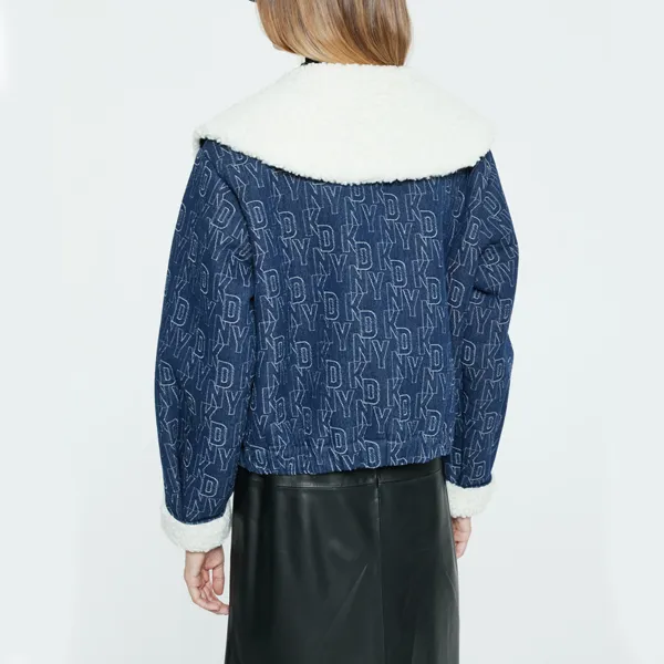 DKNY FW22 Loose Fit Denim Jacket Women's Dark Denim Blue-4