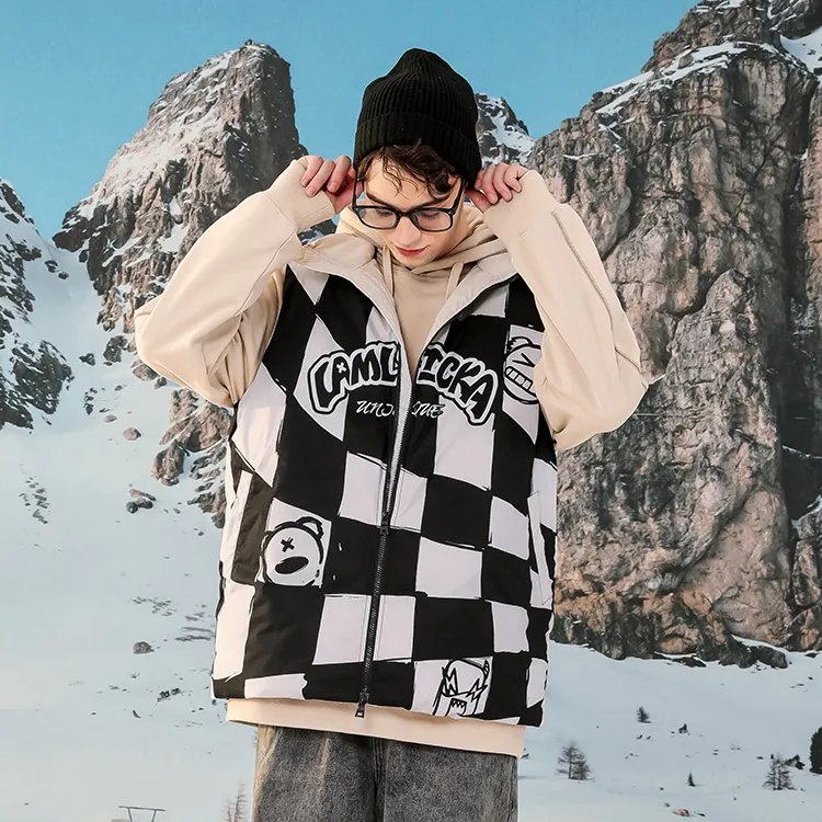 LAMLICKA Vests Unisex Black White Plaid-6